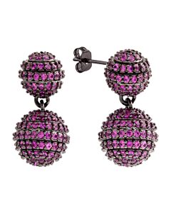Elegant Confetti Women's 18K Black Gold Plated Pink CZ Simulated Diamond Pave Ball Drop Statement Earrings