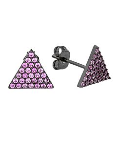 Elegant Confetti Women's 18K Black Gold Plated Pink CZ Simulated Diamond Pave Triangle Stud Earrings