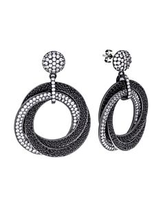 Elegant Confetti Women's 18K Black Gold Plated White and Black CZ Simulated Diamond Pave Statement Triple Ring Drop Earrings