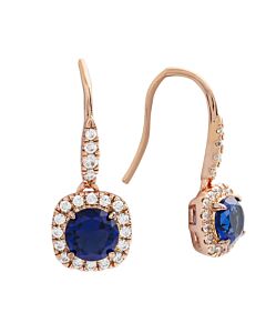 Elegant Confetti Women's 18K Rose Gold Plated Blue CZ Simulated Cushion Diamond Halo Drop Earrings