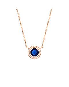 Elegant Confetti Women's 18K Rose Gold Plated Blue CZ Simulated Diamond Classic Halo Pendant Necklace