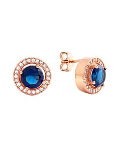 Elegant Confetti Women's 18K Rose Gold Plated Blue CZ Simulated Diamond Classic Halo Stud Earrings