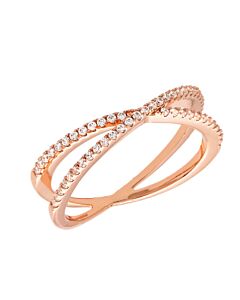 Elegant Confetti Women's 18K Rose Gold Plated CZ Simulated Diamond Criss Cross Stackable Ring