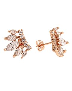 Elegant Confetti Women's 18K Rose Gold Plated CZ Simulated Diamond Crown Stud Earrings