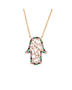 Elegant Confetti Women's 18K Rose Gold Plated CZ Simulated Diamond Hamsa Charm Fashion Necklace