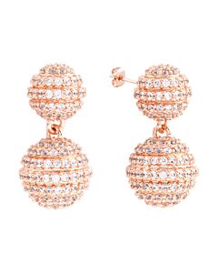 Elegant Confetti Women's 18K Rose Gold Plated CZ Simulated Diamond Pave Ball Drop Statement Earrings
