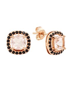 Elegant Confetti Women's 18K Rose Gold Plated Pink and Black CZ Simulated Cushion Diamond Halo Stud Earrings