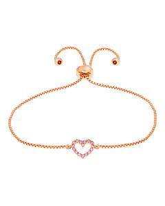 Elegant Confetti Women's Rose Gold Plated Pink CZ Simulated Diamond Adjustable Bolo Heart Pendant Bracelet
