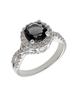 Elegant Confetti Women's 18K White Gold Plated Black CZ Simulated Diamond Halo Statement Cocktail Ring