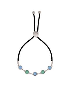 Elegant Confetti Women's 18K White Gold Plated Blue and Green Swarovski Crystal Adjustable Bolo Black Rope Bracelet