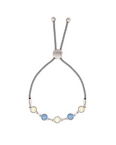 Elegant Confetti Women's 18K White Gold Plated Blue and White Swarovski Crystal Adjustable Bolo Grey Rope Bracelet