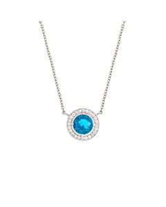 Elegant Confetti Women's 18K White Gold Plated Blue CZ Simulated Diamond Classic Halo Pendant Necklace