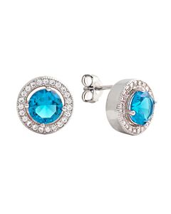 Elegant Confetti Women's 18K White Gold Plated Blue CZ Simulated Diamond Classic Halo Stud Earrings