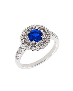 Elegant Confetti Women's 18K White Gold Plated Blue CZ Simulated Diamond Double Halo Ring