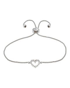 Elegant Confetti Women's 18K White Gold Plated CZ Simulated Diamond Adjustable Bolo Heart Pendant Bracelet