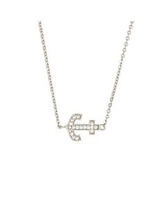 Elegant Confetti Women's 18K White Gold Plated CZ Simulated Diamond Anchor Pendant Necklace