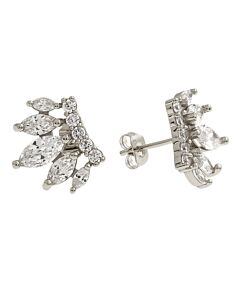 Elegant Confetti Women's 18K White Gold Plated CZ Simulated Diamond Crown Stud Earrings