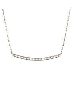 Elegant Confetti Women's 18K White Gold Plated CZ Simulated Diamond Curved Bar Necklace