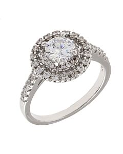 Elegant Confetti Women's 18K White Gold Plated CZ Simulated Diamond Double Halo Ring
