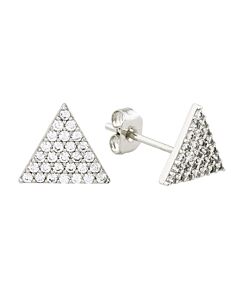 Elegant Confetti Women's 18K White Gold Plated CZ Simulated Diamond Pave Triangle Stud Earrings