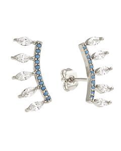 Elegant Confetti Women's 18K White Gold Plated CZ Simulated Turquoise Boho Marquis Fringe Earrings