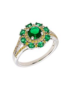 Elegant Confetti Women's 18K White Gold Plated Green and Yellow CZ Simulated Diamond Floral Halo Ring