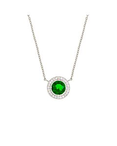 Elegant Confetti Women's 18K White Gold Plated Green CZ Simulated Diamond Classic Halo Pendant Necklace