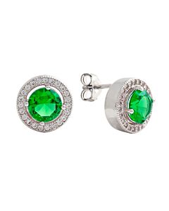Elegant Confetti Women's 18K White Gold Plated Green CZ Simulated Diamond Classic Halo Stud Earrings