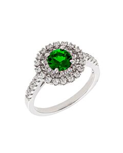 Elegant Confetti Women's 18K White Gold Plated Green CZ Simulated Diamond Double Halo Ring