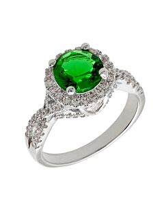Elegant Confetti Women's 18K White Gold Plated Green CZ Simulated Diamond Halo Statement Cocktail Ring