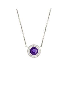 Elegant Confetti Women's 18K White Gold Plated Purple CZ Simulated Diamond Classic Halo Pendant Necklace