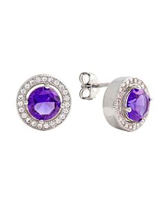 Elegant Confetti Women's 18K White Gold Plated Purple CZ Simulated Diamond Classic Halo Stud Earrings