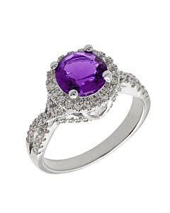 Elegant Confetti Women's 18K White Gold Plated Purple CZ Simulated Diamond Halo Statement Cocktail Ring