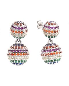 Elegant Confetti Women's 18K White Gold Plated Rainbow CZ Simulated Diamond Pave Ball Drop Statement Earrings