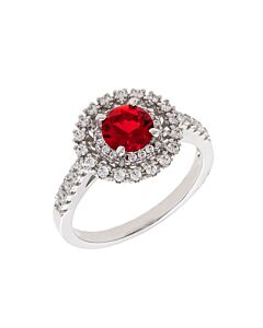 Elegant Confetti Women's 18K White Gold Plated Red CZ Simulated Diamond Double Halo Ring