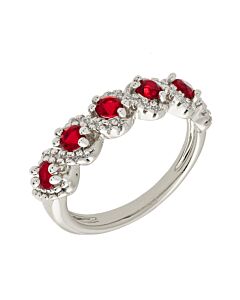 Elegant Confetti Women's 18K White Gold Plated Red CZ Simulated Diamond Half Eternity Ring