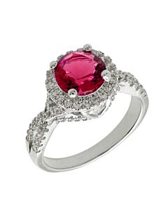 Elegant Confetti Women's 18K White Gold Plated Red CZ Simulated Diamond Halo Statement Cocktail Ring