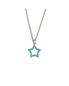 Elegant Confetti Women's 18K White Gold Plated Simulated Turquoise Star Pendant Necklace