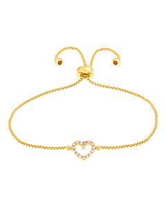 Elegant Confetti Women's 18K Yellow Gold Plated CZ Simulated Diamond Adjustable Bolo Heart Pendant Bracelet