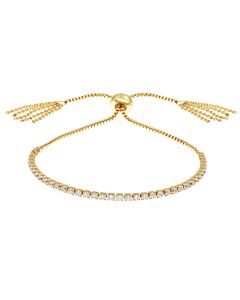 Elegant Confetti Women's 18K Yellow Gold Plated CZ Simulated Diamond Adjustable Bolo Fringe Tennis Bracelet