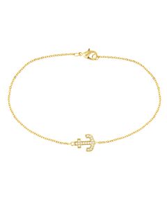 Elegant Confetti Women's 18K Yellow Gold Plated CZ Simulated Diamond Anchor Pendant Bracelet