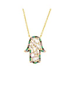 Elegant Confetti Women's 18K Yellow Gold Plated CZ Simulated Diamond Hamsa Charm Fashion Necklace