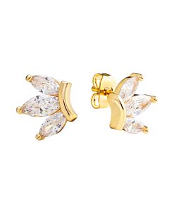 Elegant Confetti Women's 18K Yellow Gold Plated CZ Simulated Diamond Lotus Stud Earrings