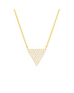 Elegant Confetti Women's 18K Yellow Gold Plated CZ Simulated Diamond Pave Triangle Pendant Necklace