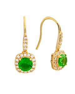 Elegant Confetti Women's 18K Yellow Gold Plated Green CZ Simulated Cushion Diamond Halo Drop Earrings