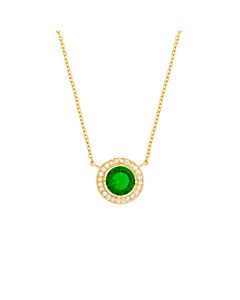 Elegant Confetti Women's 18K Yellow Gold Plated Green CZ Simulated Diamond Classic Halo Pendant Necklace