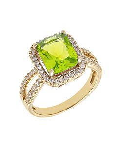 Elegant Confetti Women's 18K Yellow Gold Plated Light Green CZ Simulated Cushion Diamond Halo Statement Cocktail Ring