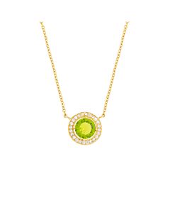 Elegant Confetti Women's 18K Yellow Gold Plated Light Green CZ Simulated Diamond Classic Halo Pendant Necklace