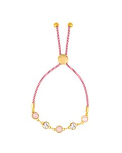 Elegant Confetti Women's 18K Yellow Gold Plated Pink and White Swarovski Crystal Adjustable Bolo Pink Rope Bracelet