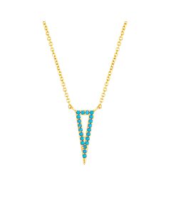 Elegant Confetti Women's 18K Yellow Gold Plated Simulated Turquoise Triangle Pendant Necklace
